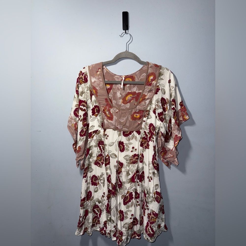 Free People Women’s Floral Flared Sleeve Mini Dress Size 4 *Flaw* Boho